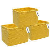 DAVIHOMI 3Pack small woven cotton rope basket yellow closeup texture for durable storage.
