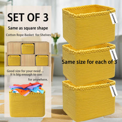 DAVIHOMI 3Pack yellow basket stackable design for clutter-free living room organization.