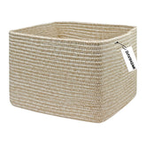 DAVIHOMI square woven cotton rope basket front view demonstrates durable storage for living spaces