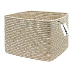 DAVIHOMI square woven cotton rope basket front view demonstrates durable storage for living spaces