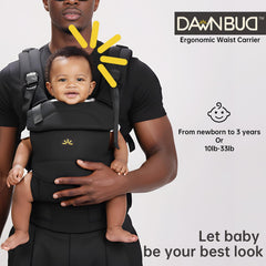 Dawnbud baby carrier head-support pad provides secure neck support.