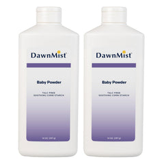 DawnMist Dukal corn starch baby powder bottle cap for dispensing convenience.