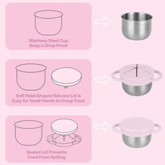 Daximo snack cups dual handles help little hands grip securely for independent eating.