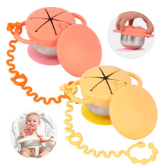 Daximo toddler snack cups show spill-proof suction base for mess-free meals.