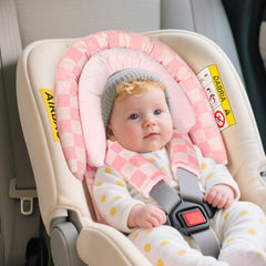 DAYEEBALL car seat head support made with soft plush fabric for delicate baby skin.