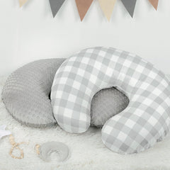 DAYEEBALL nursing pillow cover gray checkerboard close-up shows stylish fabric.