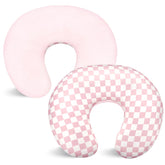 DAYEEBALL nursing pillow cover pink checkerboard front close-up showing reversible fabric.