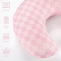 DAYEEBALL nursing pillow cover pink-checkerboard adds stylish flair during feeds.