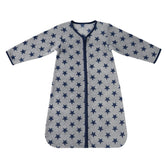 DaysU micro fleece sleep sack with navy star on bed provides cozy warmth for nap time