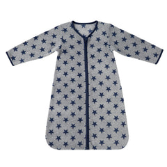 DaysU micro fleece sleep sack with navy star on bed provides cozy warmth for nap time