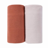DaysU muslin swaddle brown-lilac-ash front view shows breathable, skin-friendly fabric for newborn comfort.