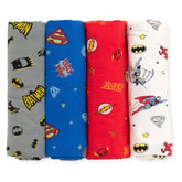 DC Comics Batman gray swaddle with Batman icons for cozy newborn comfort.