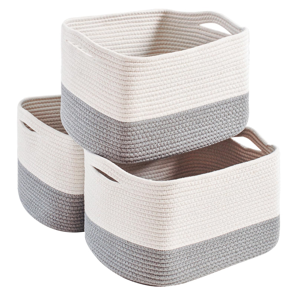 Dcerzxzci grey storage baskets with woven cotton rope for organized shelves and tidy spaces.