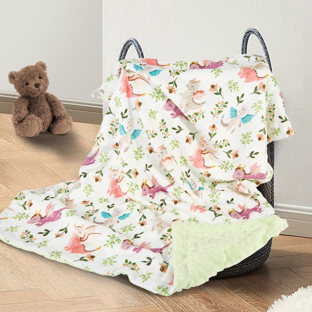 DCOOLGO Dragon Baby Blanket in soft fleece front view for cozy naps