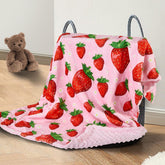 DCOOLGO Strawberry Baby Blanket front view shows plush fleece for skin-friendly softness