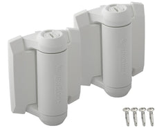 D&D Technologies TruClose white hinge side view showing compact self-closing action for square gates.