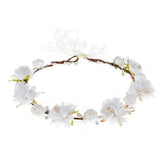 DDazzling girls breath crown white front view with fabric flowers for wedding photos
