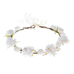 DDazzling girls breath crown white front view with fabric flowers for wedding photos