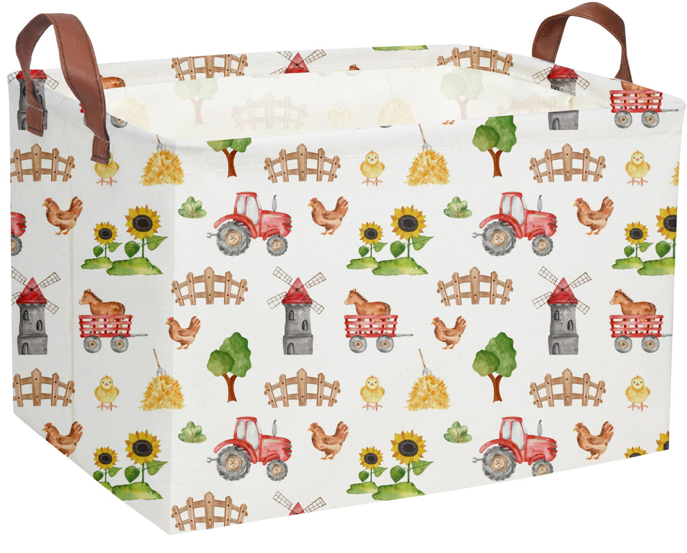 DDBASKET Cute Basket Farm rectangle storage bin neatly organizes essentials on a shelf.