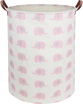 DDBASKET pink elephant baby laundry basket with handles for easy nursery laundry trips.