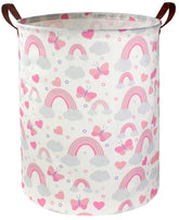 DDBASKET pink laundry basket hamper with handles for easy kids room organization.