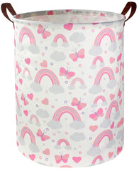 DDBASKET pink laundry basket hamper with handles for easy kids room organization.