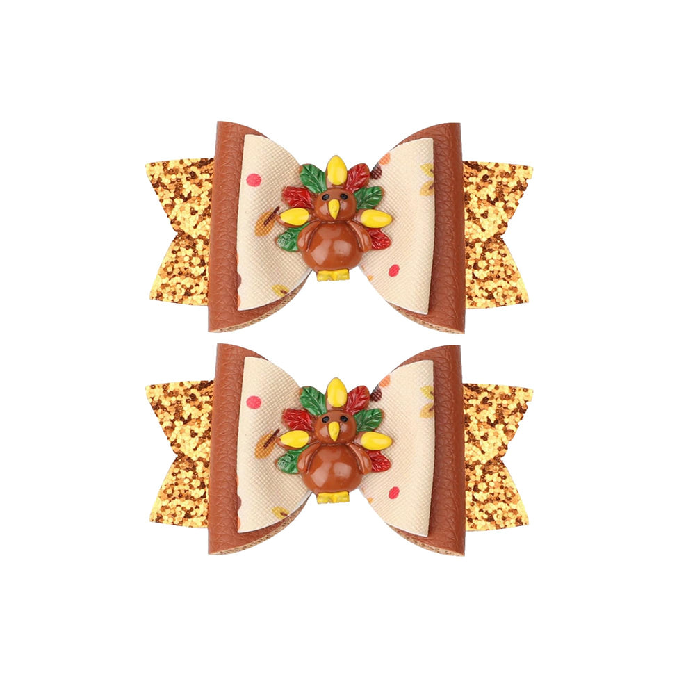 DDNFO baby turkey hair bow orange clip for cute daily wear and festive photos.