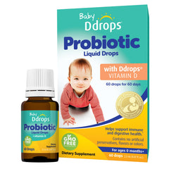 Ddrops Baby Probiotic bottle with drops demonstrates easy daily dosing for newborns.