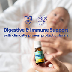 Ddrops Baby Probiotic vitamin D content on label underscores vitamin D3 for bone support.