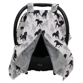 Dear Baby Gear car seat cover front view offers shade and protection.