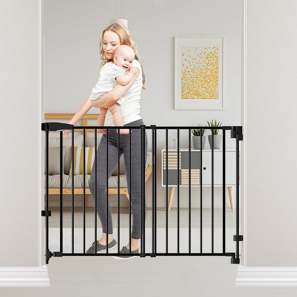 DEARBB no-bottom-bar gate with walk-through design reduces tripping and fits strollers.