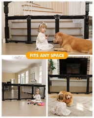 Dearlomum 3-panel layout highlights adjustable fit for irregular spaces and wide areas.