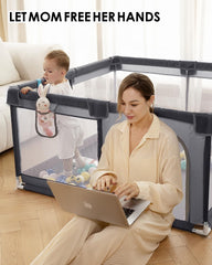 Dearlomum playpen 360-degree visibility mesh helps parents supervise easily.