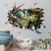 Decalmile 3D dinosaur wall decals add playful jungle drama to a kid's room.