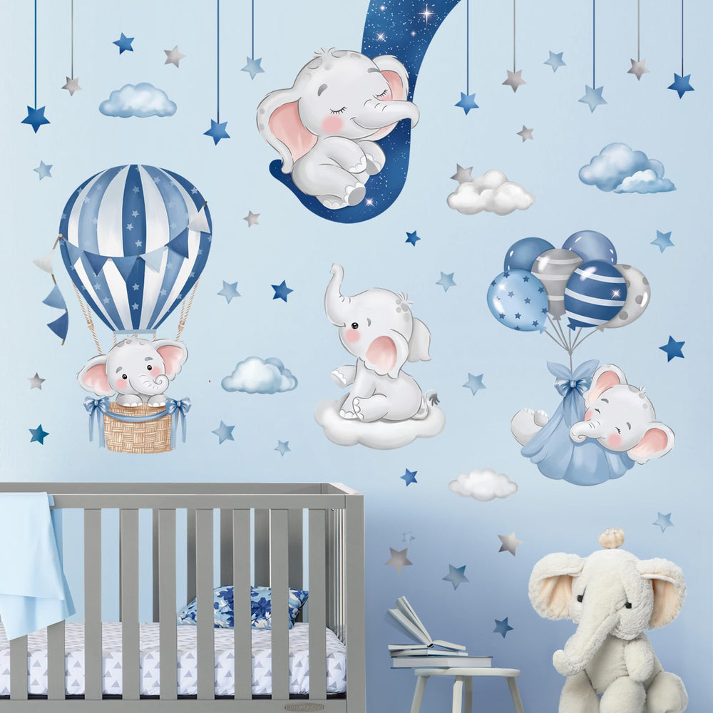decalmile blue grey sleeping elephant wall decals for calm nursery decor and easy repositioning