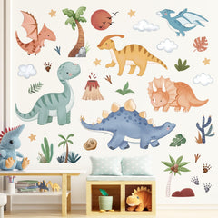 decalmile Boho Baby Dinosaurs wall decals volcano scene for kids' playroom vibes