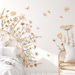 Decalmile Boho Flower Wall Decals dandelion grass design adds whimsical room accents.