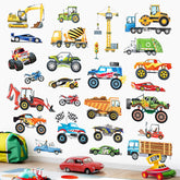 Decalmile cars wall decals on-wall set offers vibrant playroom decor and easy removal.