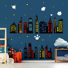 decalmile child room city skyline wall decal creates playful, imaginative decor for kids
