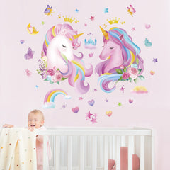 Decalmile children's room decor shows unicorn wall stickers adding whimsy.