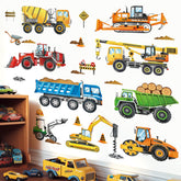 Decalmile construction vehicles wall decals cars scene for quick, colorful kids' room makeover.