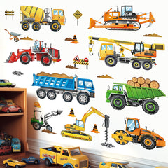 Decalmile construction vehicles wall decals cars scene for quick, colorful kids' room makeover.