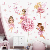 decalmile fairy girl with flower wall decals enhances a child's bedroom with whimsical, imaginative ambiance.
