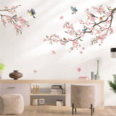 decalmile pink flower branch wall stickers brighten kids' room with blooming blossoms.
