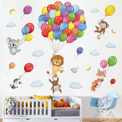 Decalmile forest animals balloon wall decal lion adds bold color for kids' rooms.