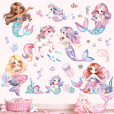 Decalmile mermaid-unicorn wall decals undersea scene for nursery decor