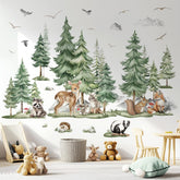 decalmile pine tree mountain wall decal adds a nature-inspired backdrop for playtime.