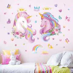 Decalmile pink rainbow heart design brightens a kid's room with playful charm.
