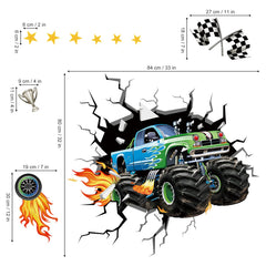 DecalMile racing car wall stickers boys bedroom detail on two sheets