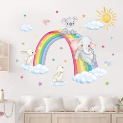 Decalmile rainbow animal wall decals elephant—bright elephant decor sparks imaginative play in nurseries.